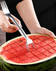 2 In 1 Watermelon Fork Slicer Multi-purpose Stainless Steel Watermelon Slicer Cutter Kitchen Fruit Cutting Fork Fruit Divider Kitchen Gadgets
