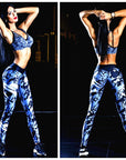Dark Blue Printed Tight Gym Leggings