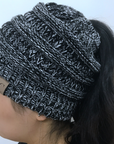High Bun Ponytail Beanie Hat Chunky Soft Stretch Cable Knit Warm Fuzzy Lined Skull Beanie Acrylic Hats Men And Women
