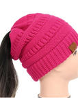 High Bun Ponytail Beanie Hat Chunky Soft Stretch Cable Knit Warm Fuzzy Lined Skull Beanie Acrylic Hats Men And Women
