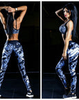 Dark Blue Printed Tight Gym Leggings