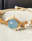 14K GoldWrapped Handmade Bracelet Hailan Baohai Sapphire Natural White Pearl Bracelet