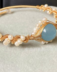 14K GoldWrapped Handmade Bracelet Hailan Baohai Sapphire Natural White Pearl Bracelet