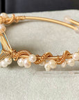 14K GoldWrapped Handmade Bracelet Hailan Baohai Sapphire Natural White Pearl Bracelet
