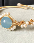 14K GoldWrapped Handmade Bracelet Hailan Baohai Sapphire Natural White Pearl Bracelet