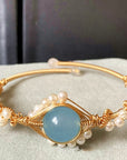 14K GoldWrapped Handmade Bracelet Hailan Baohai Sapphire Natural White Pearl Bracelet