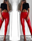 Explosive Sexy Buttocks Leggings Nightclub Women Mirror Bright Leather Plus Size