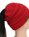 High Bun Ponytail Beanie Hat Chunky Soft Stretch Cable Knit Warm Fuzzy Lined Skull Beanie Acrylic Hats Men And Women