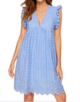 Lace Dresses With Pocket Summer Sleeveless Jacquard Cutout V-Neck Beach Dress