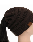 High Bun Ponytail Beanie Hat Chunky Soft Stretch Cable Knit Warm Fuzzy Lined Skull Beanie Acrylic Hats Men And Women