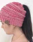 High Bun Ponytail Beanie Hat Chunky Soft Stretch Cable Knit Warm Fuzzy Lined Skull Beanie Acrylic Hats Men And Women