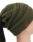 High Bun Ponytail Beanie Hat Chunky Soft Stretch Cable Knit Warm Fuzzy Lined Skull Beanie Acrylic Hats Men And Women