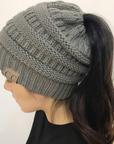 High Bun Ponytail Beanie Hat Chunky Soft Stretch Cable Knit Warm Fuzzy Lined Skull Beanie Acrylic Hats Men And Women