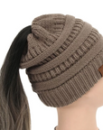 High Bun Ponytail Beanie Hat Chunky Soft Stretch Cable Knit Warm Fuzzy Lined Skull Beanie Acrylic Hats Men And Women