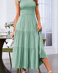 2023 New Summer Fashion Women's One-shoulder Pleated Layered Hem Split Dress