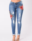 Embroidery jeans stretch jeans pants