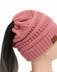 High Bun Ponytail Beanie Hat Chunky Soft Stretch Cable Knit Warm Fuzzy Lined Skull Beanie Acrylic Hats Men And Women