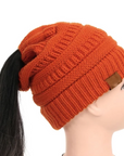 High Bun Ponytail Beanie Hat Chunky Soft Stretch Cable Knit Warm Fuzzy Lined Skull Beanie Acrylic Hats Men And Women