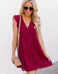Lace Dresses With Pocket Summer Sleeveless Jacquard Cutout V-Neck Beach Dress