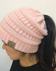 High Bun Ponytail Beanie Hat Chunky Soft Stretch Cable Knit Warm Fuzzy Lined Skull Beanie Acrylic Hats Men And Women