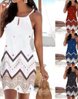 Halter Neck Printed Sleeveless Casual Mini Beach Dress
