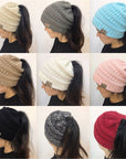 High Bun Ponytail Beanie Hat Chunky Soft Stretch Cable Knit Warm Fuzzy Lined Skull Beanie Acrylic Hats Men And Women