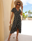 New Sexy Chiffon Print V-Neck Ruffled Beach Dress