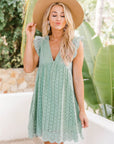 Lace Dresses With Pocket Summer Sleeveless Jacquard Cutout V-Neck Beach Dress