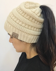 High Bun Ponytail Beanie Hat Chunky Soft Stretch Cable Knit Warm Fuzzy Lined Skull Beanie Acrylic Hats Men And Women