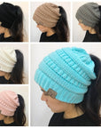High Bun Ponytail Beanie Hat Chunky Soft Stretch Cable Knit Warm Fuzzy Lined Skull Beanie Acrylic Hats Men And Women