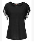 Wish quick sale eBay ladies Europe and America big size round neck short sleeve cuffs tassel T-shirt cotton tops