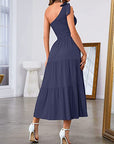 2023 New Summer Fashion Women's One-shoulder Pleated Layered Hem Split Dress