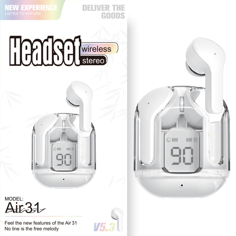 New Mini Transparent Wireless Bluetooth Headset Digital Display ENC Noise Reduction True Wireless Sports Music