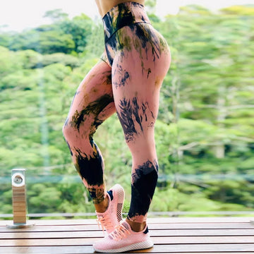 Fitness High Elastic Sports Leggings Training Abstract Ink Pattern High Waist Yoga Leggings