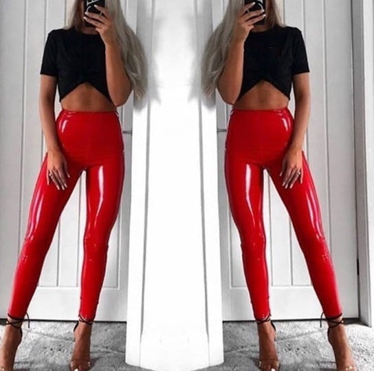 Explosive Sexy Buttocks Leggings Nightclub Women Mirror Bright Leather Plus Size